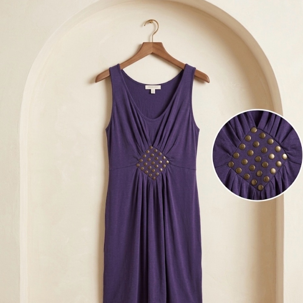 Banana Republic Sleeveless Ruched Dress - Blue with Bronze Stud Detail ✨